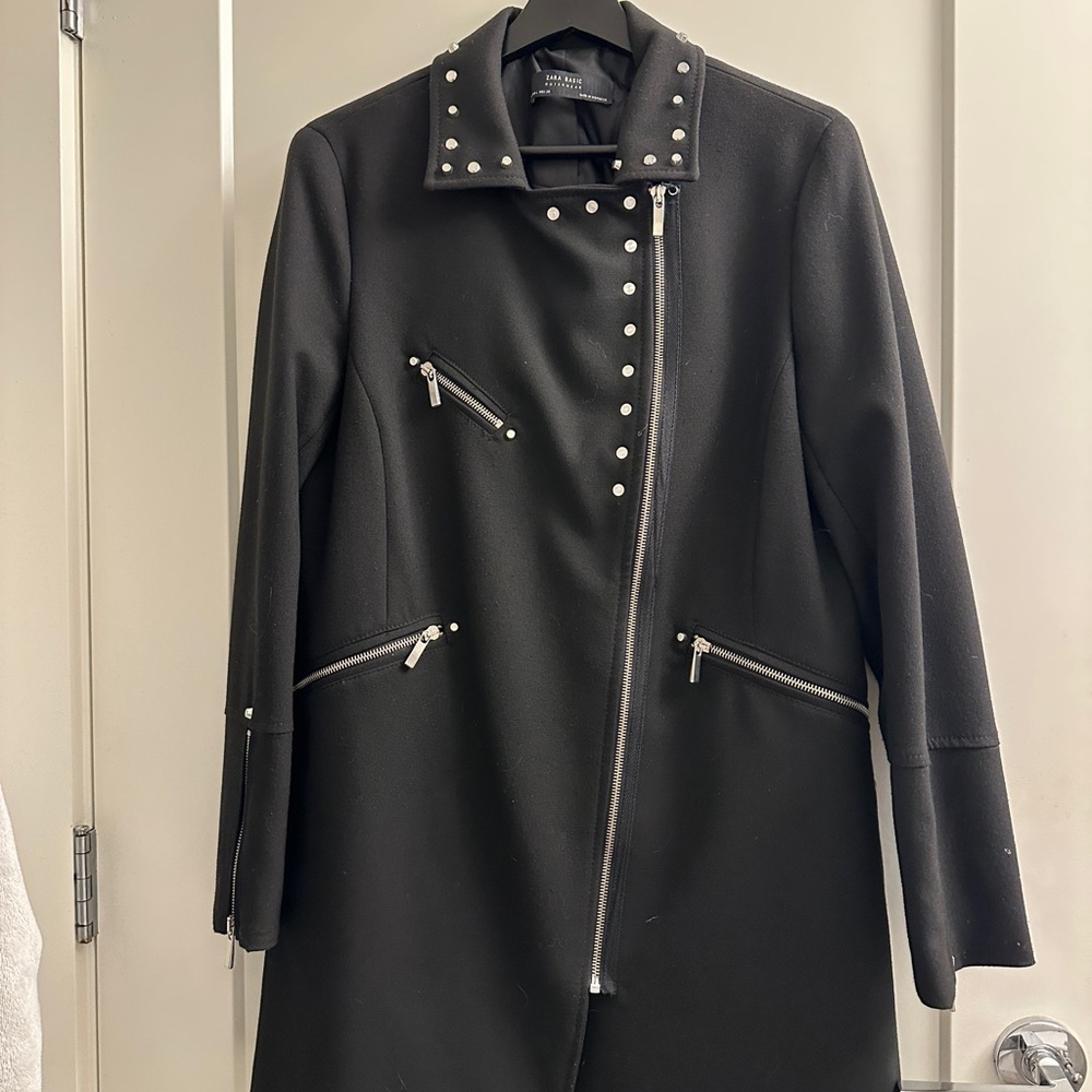 Zara Black Studded mid length Coat